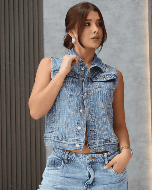 CHALECO JEAN PEDRERIA
